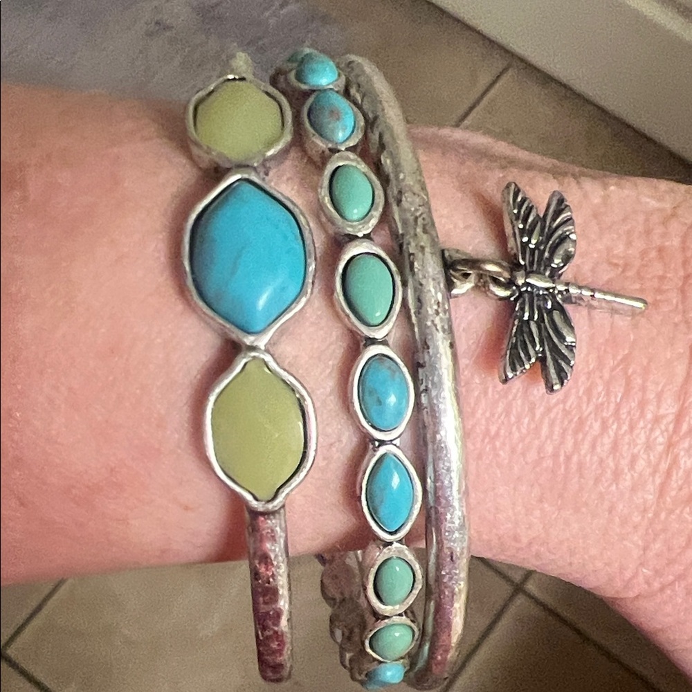 Lucky Brand Silver and Turquoise Bracelet Set